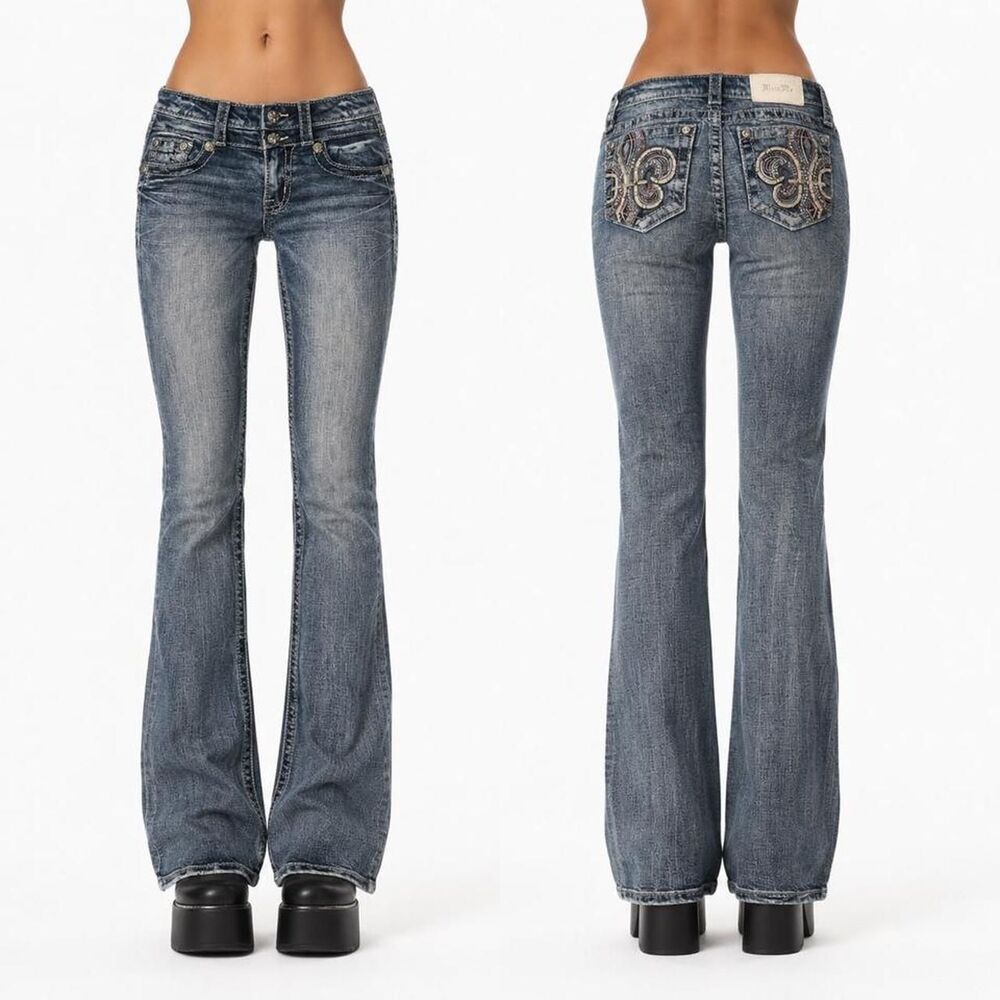 Miss Me Low Rise Bootcut Jeans Size 24 Embellished Rhinestone Embroidered Y2K